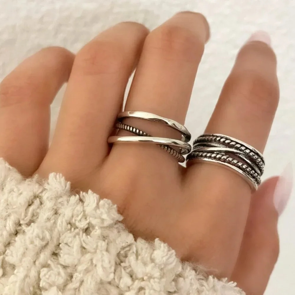 925 Sterling Silver Vintage Ring Minimalist Chunky Silver Ring Criss Cross